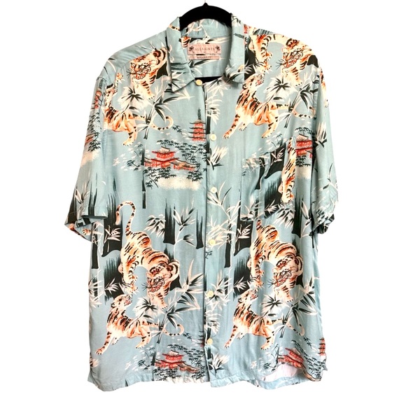 All Saints Tagise Tiger Print Men’s Relaxed Fit
SS Shirt Cyan Blue Size XL - Picture 1 of 10